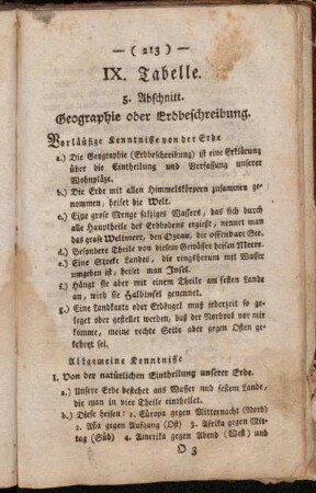 IX. Tabelle. 5. Abschnitt. Geographie oder Erdbeschreibung.