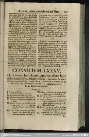 Consilium LXXXV. De aditione hereditatis, cum beneficio legis ac inventarii facta, ejusque effectu; [...]