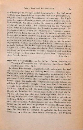 139-140 [Rezension] Peters, Norbert, Osee und die Geschichte