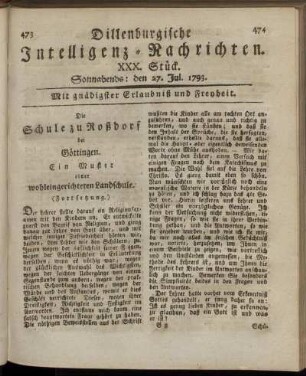 XXX. Stück. Sonnabends: den 27. Jul. 1793.