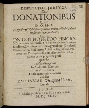 Disputatio Iuridica De Donationibus