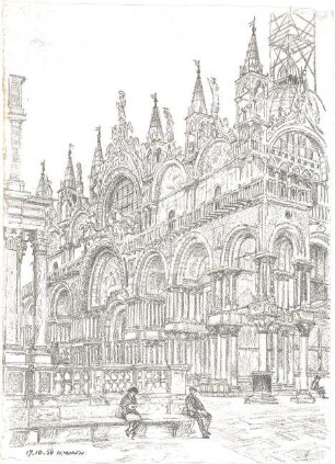 Wach, Hugo; Venedig (Italien); "Zeichnerisches Porträt der Lagunenstadt" bzw. "ein architektonisches Porträt in Lithographien" Vorzeichnungen - San Marco (Perspektive)