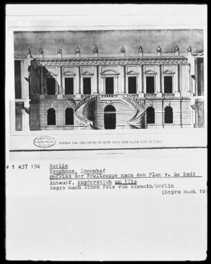 Berlin, Zeughaus, Innenhof, Aufriß der Freitreppe nach dem Plan von de Bodt