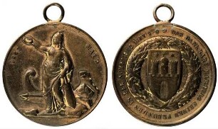 Hamburg: Anhängemedaille für Beistand während des Brandes 1842 bzw. Stiftung von Gaben