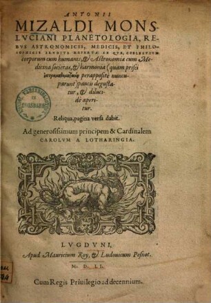 Planetologia, rebus astronomicis, medicis et philosophicis erudite referta ...