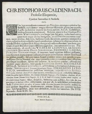 Christophorus Caldenbach, Professor Eloquentiae...