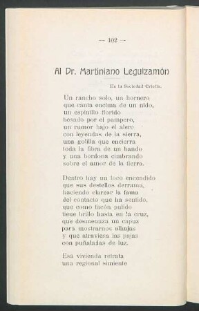 Al Dr. Martiniano Leguizamón : En la sociedad criolla.