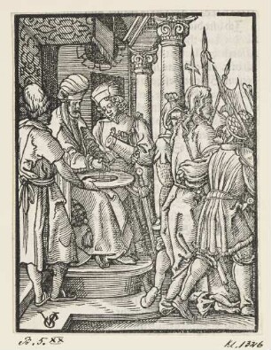 Pilati Handwaschung, aus: Georg Rhau, "Hortulus Animae", Nürnberg 1552