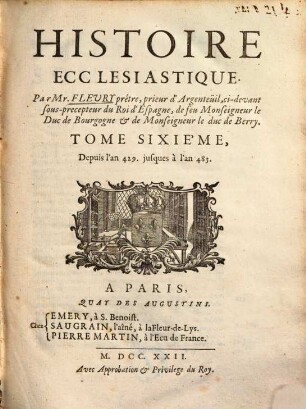 Histoire ecclésiastique, 6. Depuis l'an 429 jusques à l'an 483