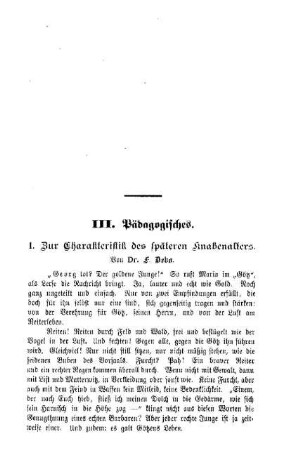 Zur Charakteristik des späteren Knabenalters : Pädagogisches