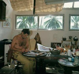 Salvador (Bahia). Der Maler und Graphiker Hansen-Bahia (1915-1978) bei der Arbeit