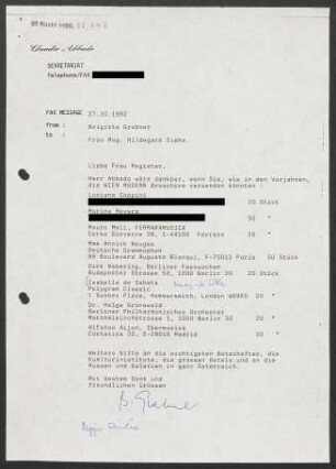 Brief an Hildegard Siehs, 27.10.1992