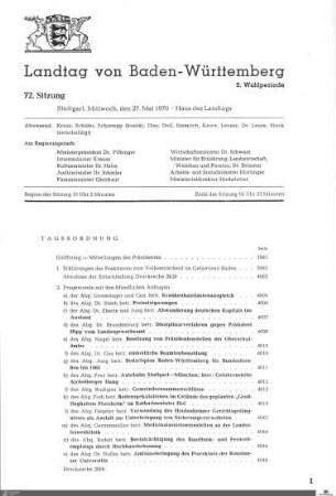 72. Sitzung, Stuttgart, 27.5.1970