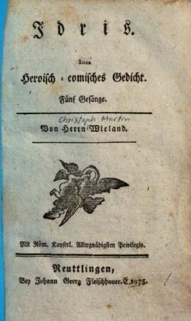 Idris : Heroisch-comisches Gedicht ; 5 Gesänge