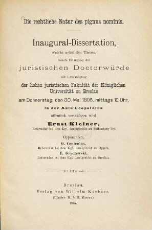 Die rechtliche Natur des pignus nominis