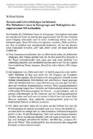Normen und Leitvorstellungen im Internet. Wie Teilnehmer/-innen in Newsgroups und Mailinglisten den angemessenen Stil aushandeln