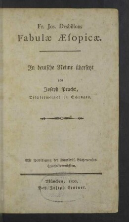 Fr. Jos. Desbillons Fabulæ Æsopicæ