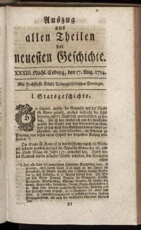 XXXIII. Nachl. Coburg, den 17. Aug. 1754.