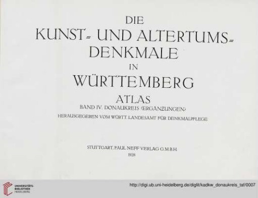 Atlas: Die Kunst- und Altertums-Denkmale im Königreich Württemberg: Donaukreis (Ergänzungen)