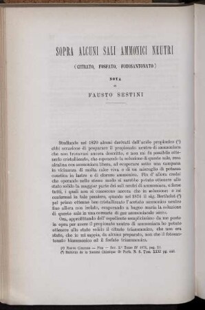 Sopra Alcuni Sali Ammonici Neutri