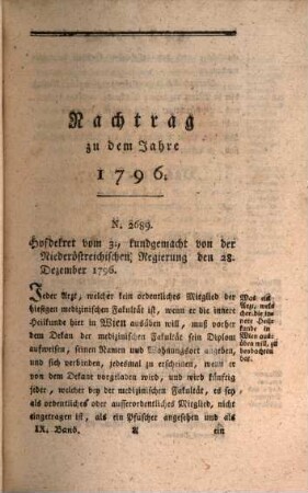 Sammlung der Gesetze, welche unter der glorreichen Regierung des Kaisers Franz des Zweyten in den sämmtlichen k.k. Erblanden erschienen sind : in einer chronologischen Ordnung. 9. 1797, 1te. Hälfte des Jahrs