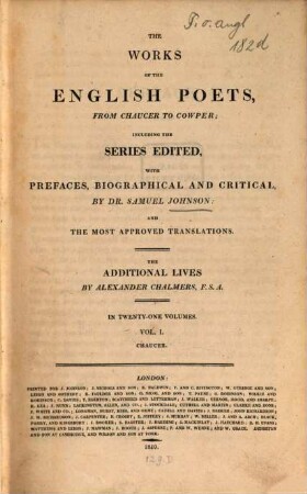 The works of the English poets, from Chaucer to Cowper : in 21 volumes, 1. Chaucer