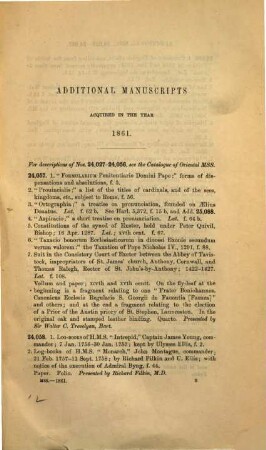 Catalogue of additions to the manuscripts : in the years .... 6. 1854/75 (1877), Vol. 2