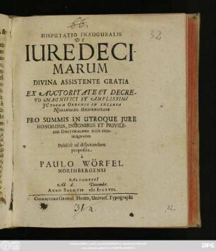 Disputatio Inauguralis De Iure Decimarum