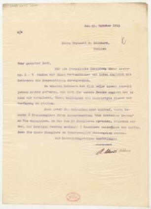 Brief an Wilhelm Reinhard : 25.10.1915