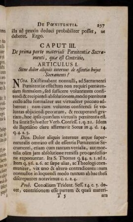 297-365, Caput III. De prima parte materiali Poenitentiae Sacramenti, quae est Contritio