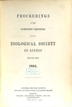 Proceedings of the Zoological Society of London. 1885