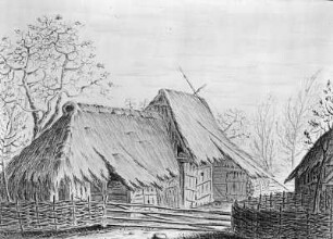 Prospekt einer Bauernhütte in Radisch beim Bauern Wilcke : Schultz, Johann Gottfried (1734-1819): Prospekt einer Bauernhütte in Radisch beim Bauern Wilcke Im Okt. Gez. 1759