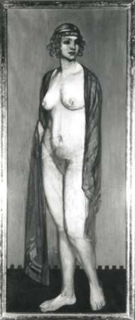Weiblicher Akt mit grünem Schleier : Zwintscher, Oskar. Weiblicher Akt mit grünem Schleier. Öl auf Leinwand; 185 x75 cm. 1914. Dresden: Stadtmuseum