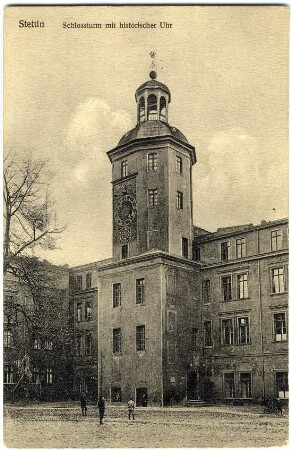 Stettin. Schlossturm mit historischer Uhr