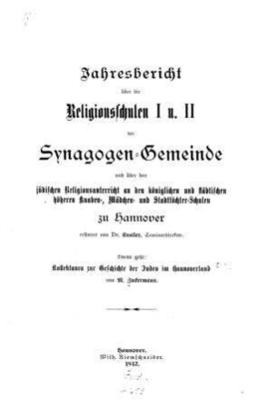 In: Kollektanea zur Geschichte der Juden im Hannoverland ; Band [1.]