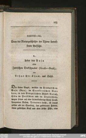 XXXVIII-XL. Drey die Naturgeschichte der Thiere betreffende Aufsätze.