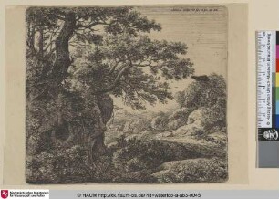 [Landschaft mit einem Schlafenden am Wegesrand; A man sleeping beside a road]