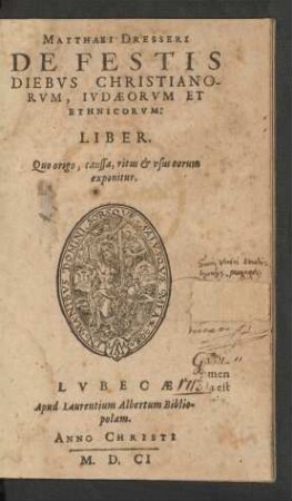 Matthaei Dresseri De Festis Diebus Christianorum, Iudaeorum Et Ethnicorum: Liber : Quo origo, caussa, ritus & usus eorum exponitur