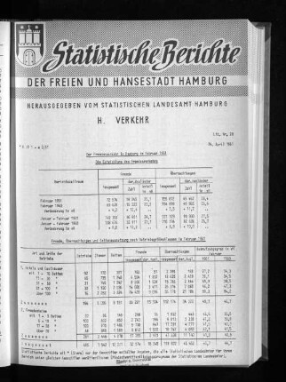 Der Fremdenverkehr in Hamburg im Februar 1961 : Lfd. Nr. 20