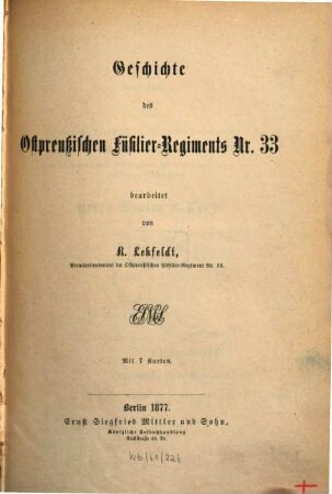 Geschichte des ostpreußischen Füsilier-Regiments Nr. 33
