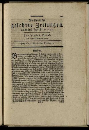 Funfzigstes Stück, den 14ten December 1793.