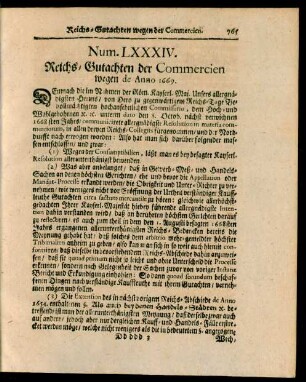 Num. LXXXIV. Reichs-Gutachten der Commercien wegen de Anno 1669
