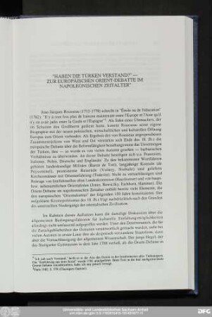 „Haben Die Türken Verstand?" — Zur Europäischen Orient-Debatte Im Napoleonischen Zeitalter