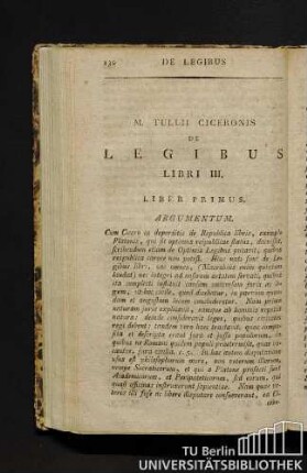 M. Tullii Ciceronis De Legibus Libri III