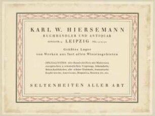 Karl W. Hiersemann Buchhändler und Antiquar