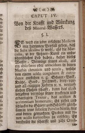Caput IV. Von der Krafft und Würckung des Mineral-Wassers.