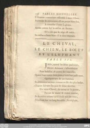 Le Cheval, Le Chien, Le Boeuf Et L'Eléphant. Fable III.