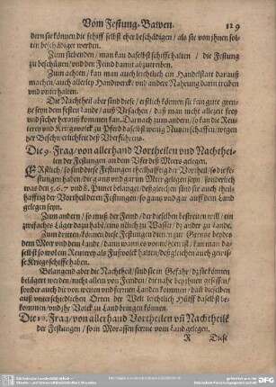 Die 9. Frag/von allerhand Vortheilen und Nachtheilen der Festungen an dem Ufer deß Meers gelegen.