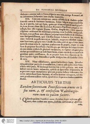 ARTICULUS TERTIUS Eandem sententiam Pontificiorum eruens ex ...