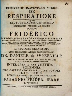 Disp. inaug. med. de respiratione